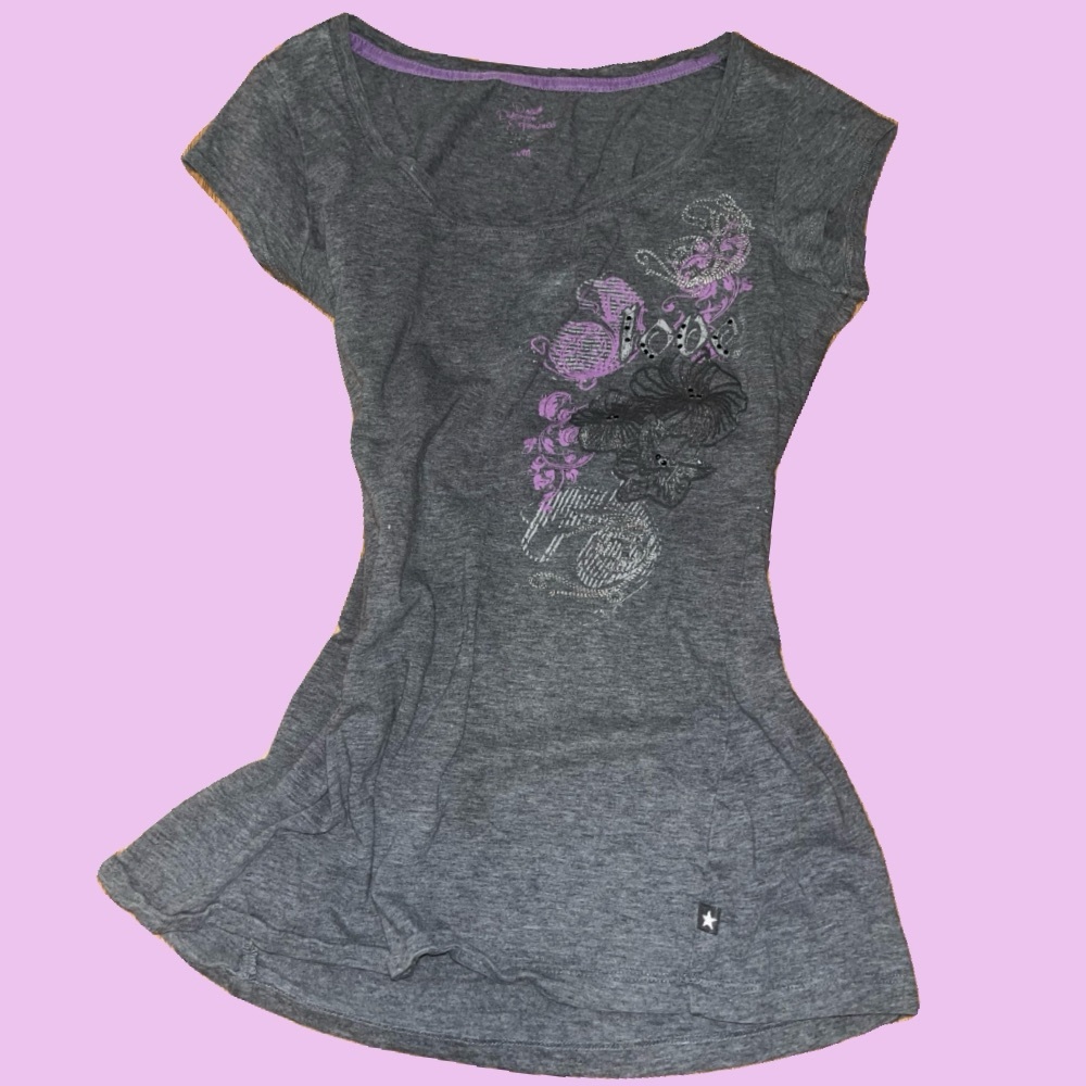 Cute Y2K bling grunge fairy top with a cute affliction type butterfly design